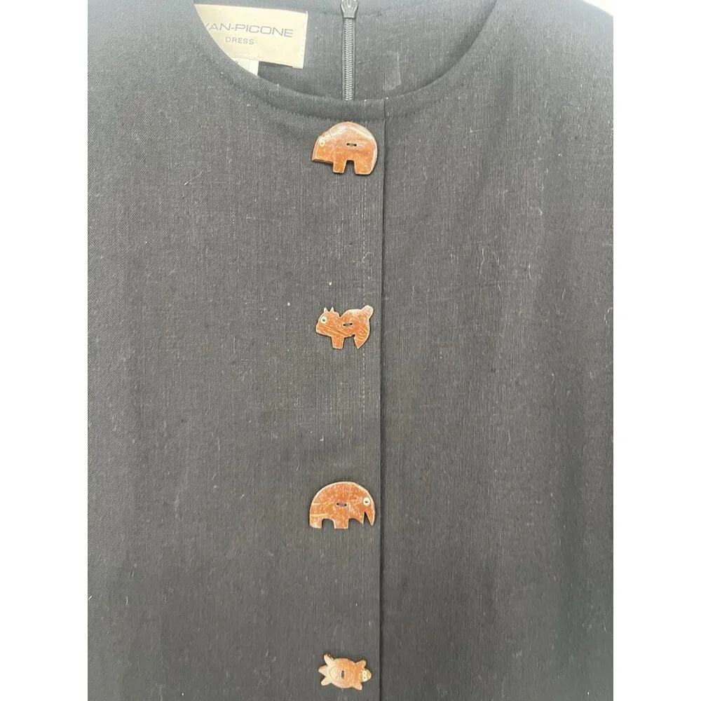 Evan Picone Black‎ Size 8 Dress with Wooden Animal Buttons